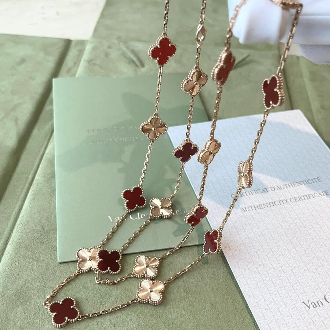 [Amore Jewels]CLOVER 20 MOTIFS LASER CARNELIAN NECKLACE