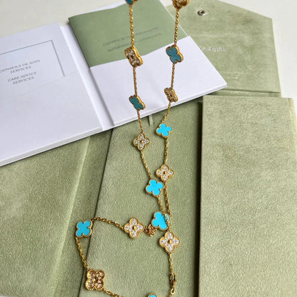 [Amore Jewels]CLOVER 20 MOTIFS TURQUOISE DIAMOND NECKLACE