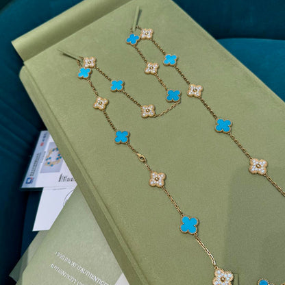 [Amore Jewels]CLOVER 20 MOTIFS TURQUOISE DIAMOND NECKLACE