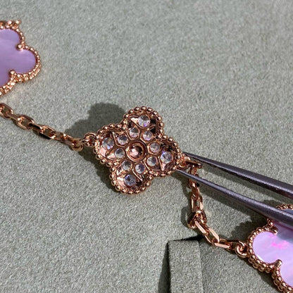 [Amore Jewels]CLOVER 10 MOTIFS DIAMOND PINK MOP NECKLACE