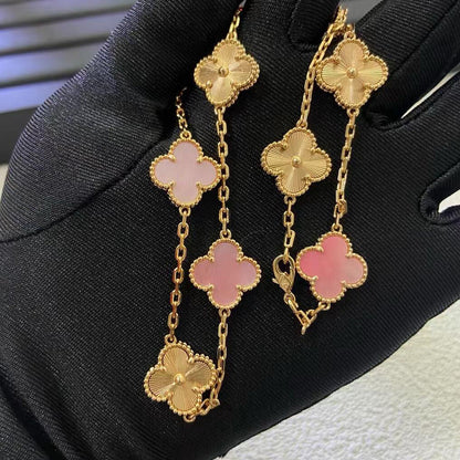 [Amore Jewels]CLOVER 10 MOTIFS  LASER PINK MOP NECKLACE