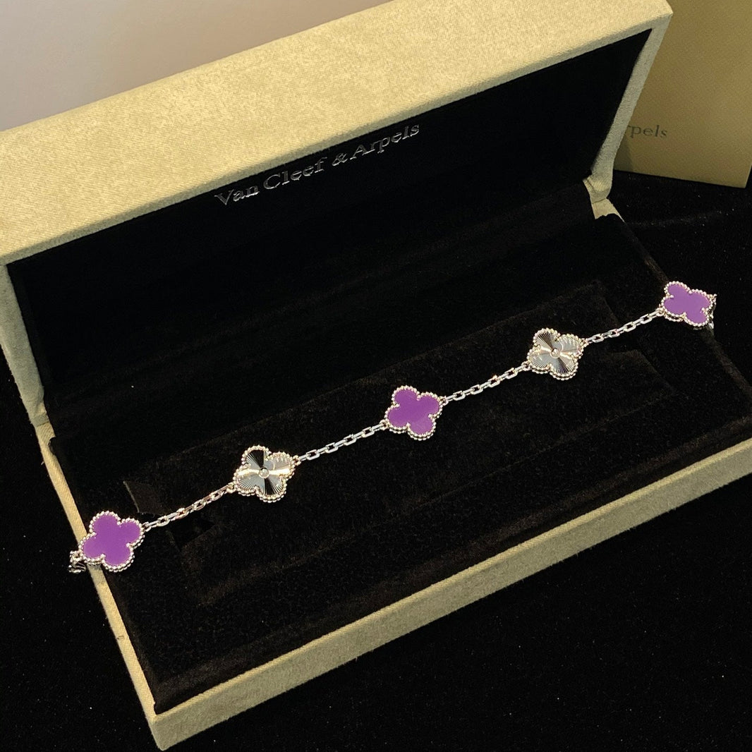 [Amore Jewels]CLOVER  5 MOTIFS  PURPLE VIOLET BRACELET SILVER