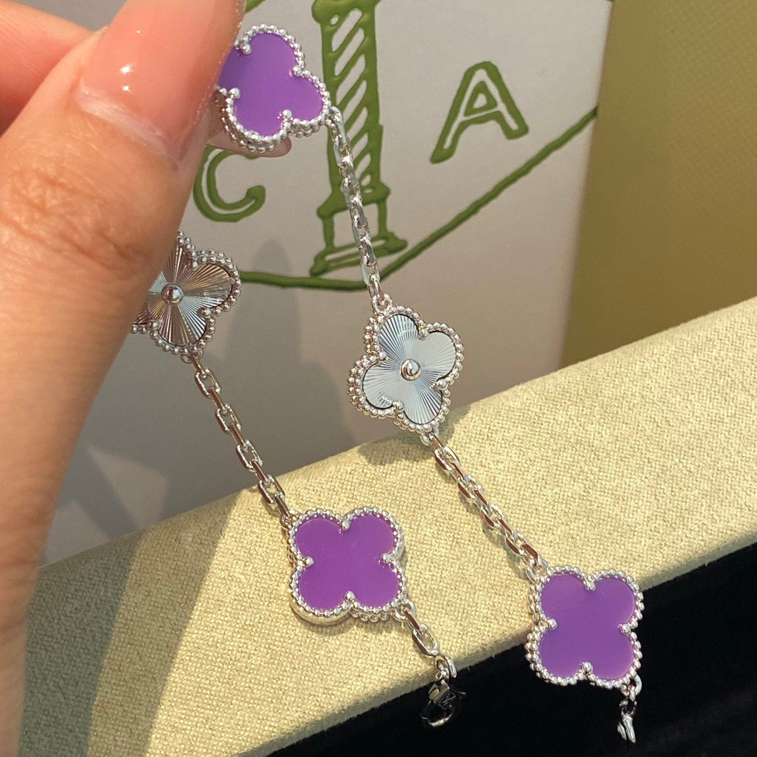 [Amore Jewels]CLOVER  5 MOTIFS  PURPLE VIOLET BRACELET SILVER