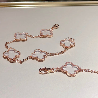 [Amore Jewels]CLOVER 5 MOTIF ROCK CRYSTAL BRACELET