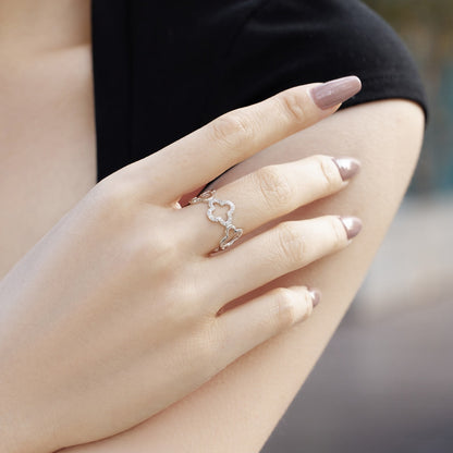 [Amore Jewels]Hollow Design Four-Leaf Clover Flower Shape Ring