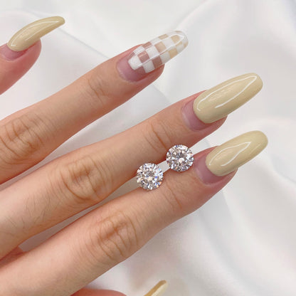 [Amore Jewels]Stylish Shiny Round Center Stone Stud Earrings