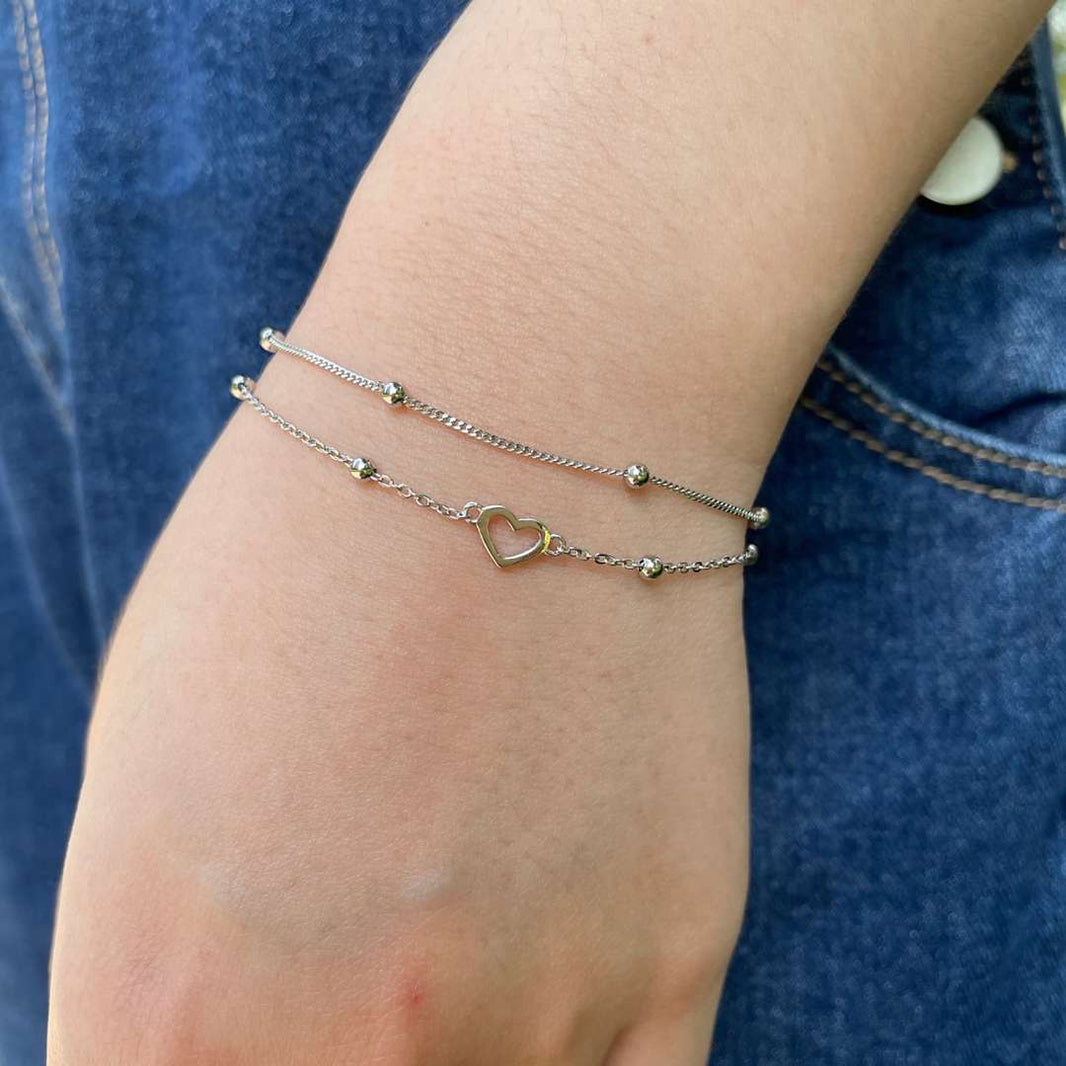 [Amore Jewels]Dainty Double Layer Love Heart Bracelet
