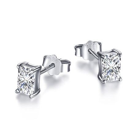 [Amore Jewels]Stylish Shiny Rectangular Center Stone Stud Earrings