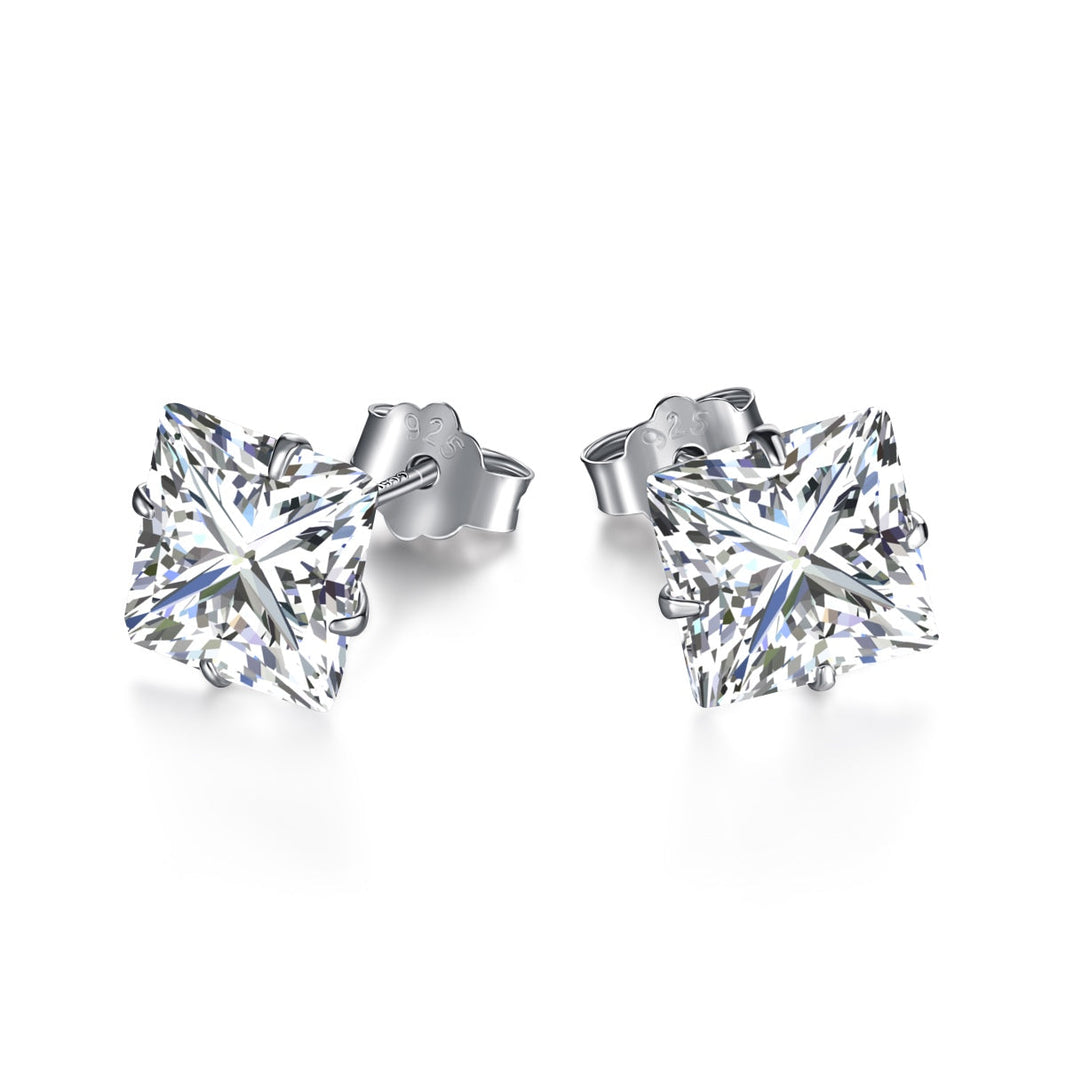 [Amore Jewels]Stylish Shiny Square Center Stone Stud Earrings