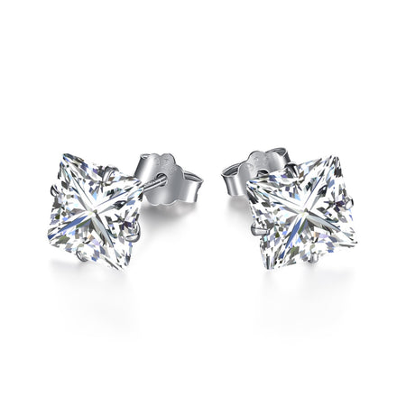 [Amore Jewels]Stylish Shiny Square Center Stone Stud Earrings