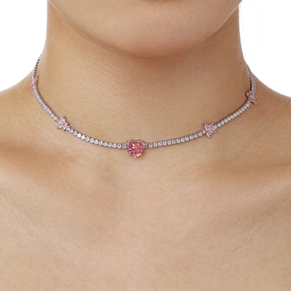 [Amore Jewels]Dazzling Pink Heart Flower Necklace