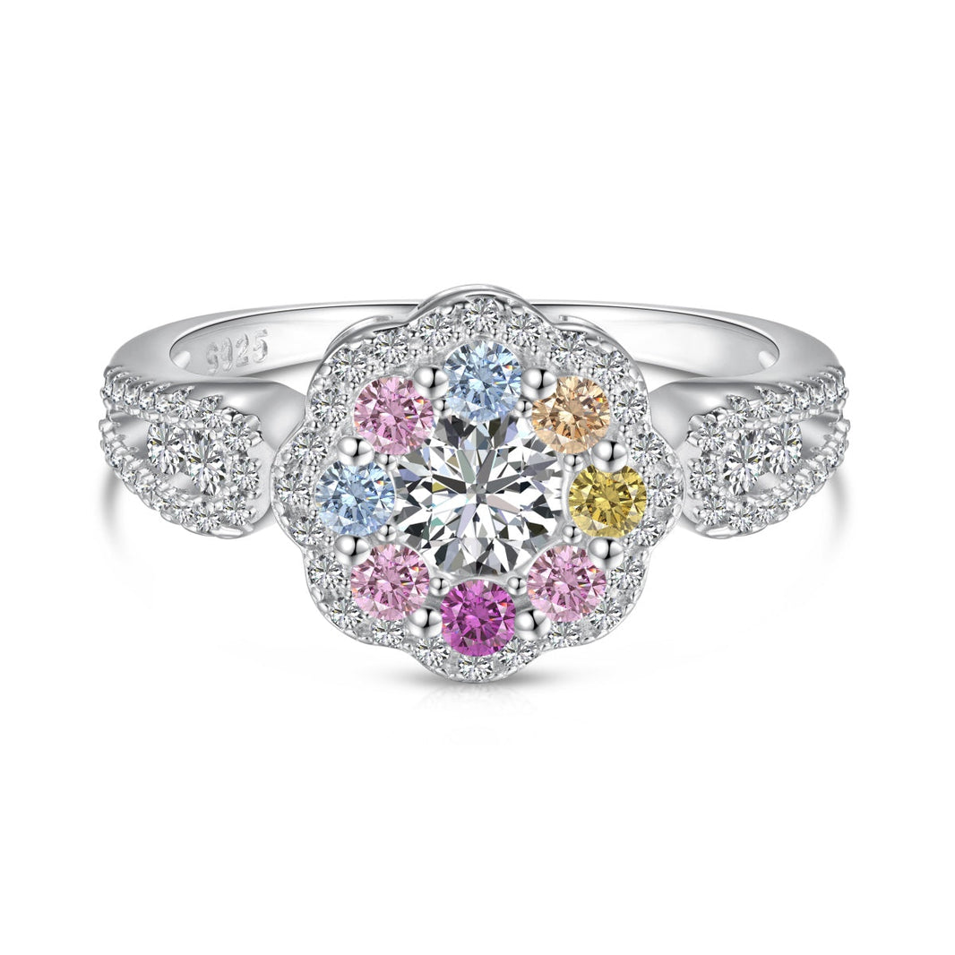 [Amore Jewels]Delicate Colorful Round Cut Flower Shape Wedding Ring