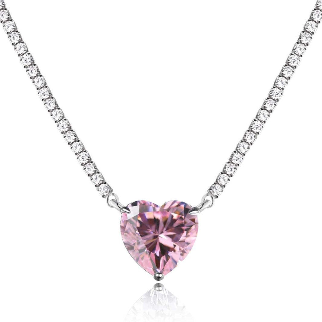 [Amore Jewels]8.0 Carat Versatile Colorful Sweet Heart-Shaped Tennis Necklace