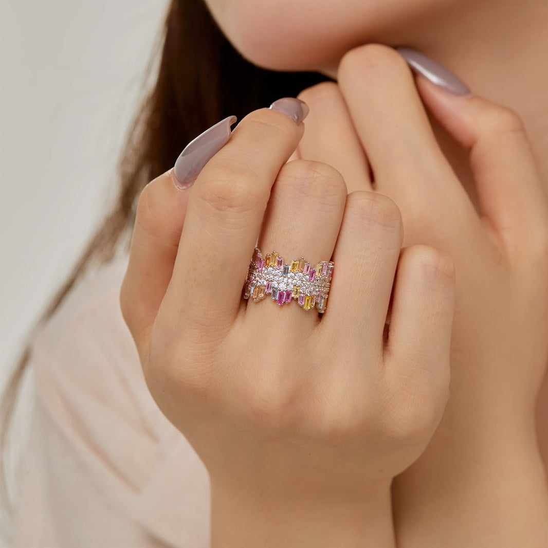 [Amore Jewels]Luxurious Colorful Radiant Cut Daily Ring