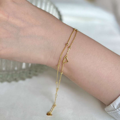 [Amore Jewels]Dainty Double Layer Love Heart Bracelet