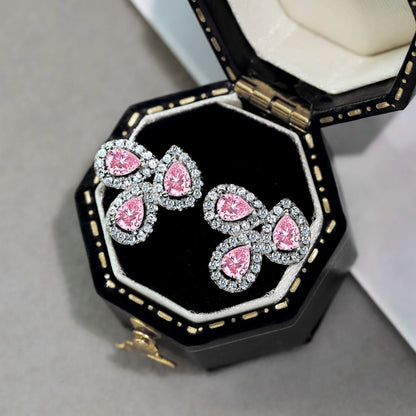 [Amore Jewels]Ornate Flower Shape Pear Cut Lover Earrings