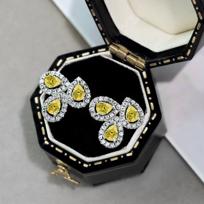 [Amore Jewels]Ornate Flower Shape Pear Cut Lover Earrings