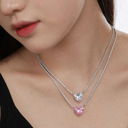 [Amore Jewels]8.0 Carat Versatile Colorful Sweet Heart-Shaped Tennis Necklace