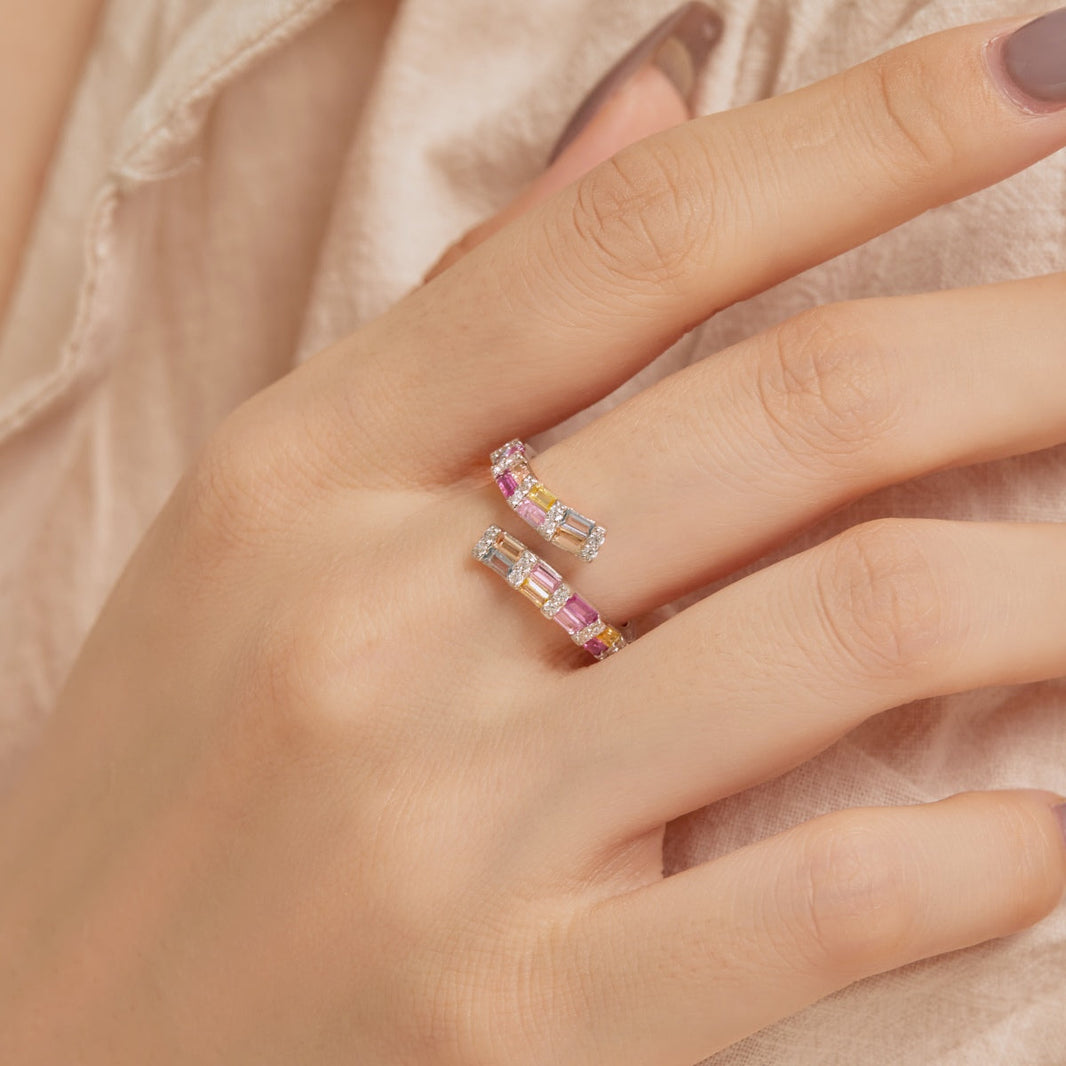 [Amore Jewels]Charming Colorful Radiant Cut Adjustable Daily Ring