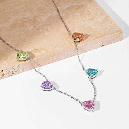 [Amore Jewels]Sparkling Colorful Heart Cut Necklace