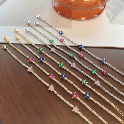 [Amore Jewels]Sparkling Flower Shape Tennis Bracelet