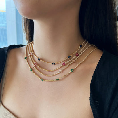 [Amore Jewels]Luxurious Colorful Flower Tennis Necklace