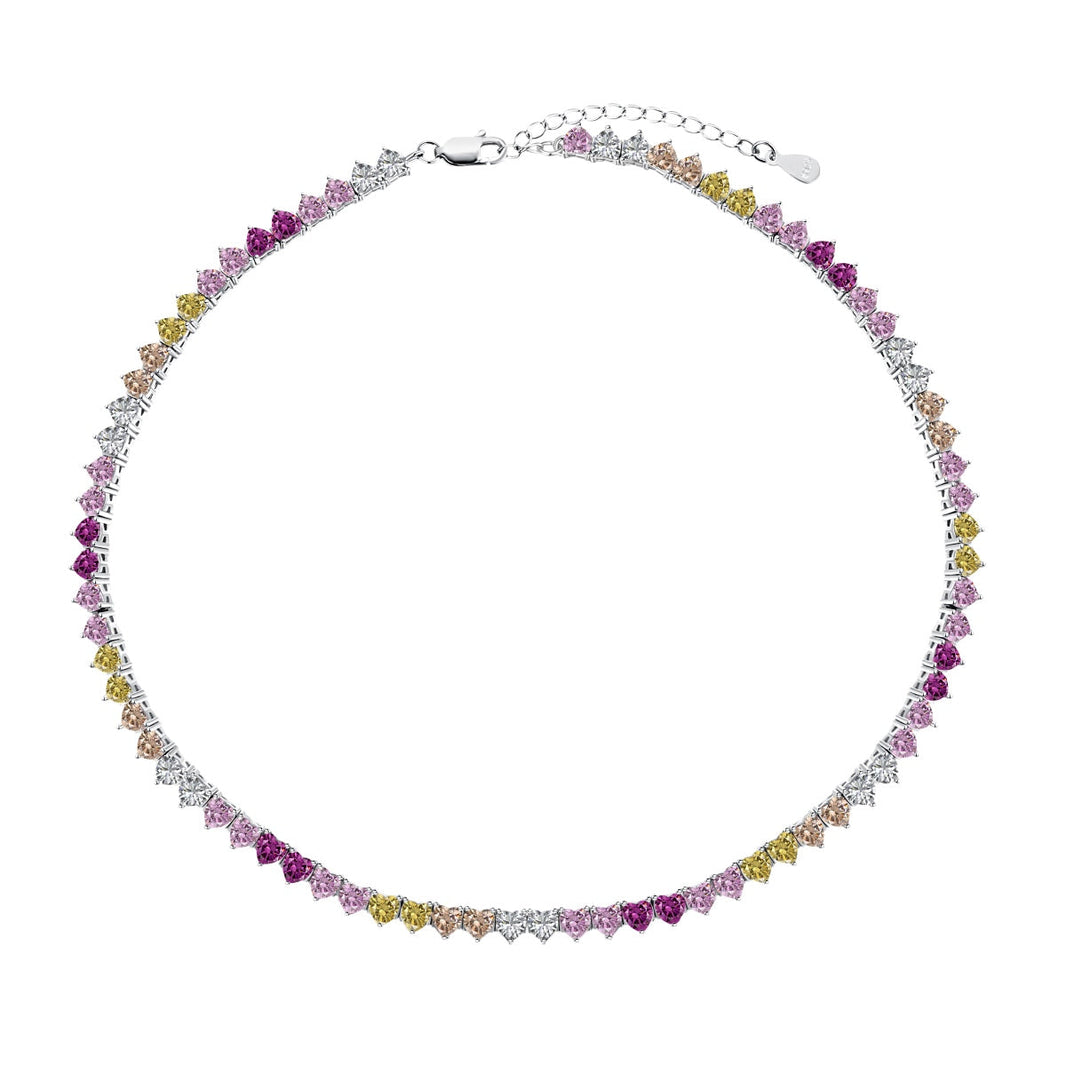 [Amore Jewels]Sparkling Colorful Full Heart Tennis Necklace
