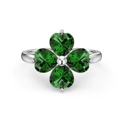 [Amore Jewels]Heart-shaped Four-Leaf Clover Ball Ring