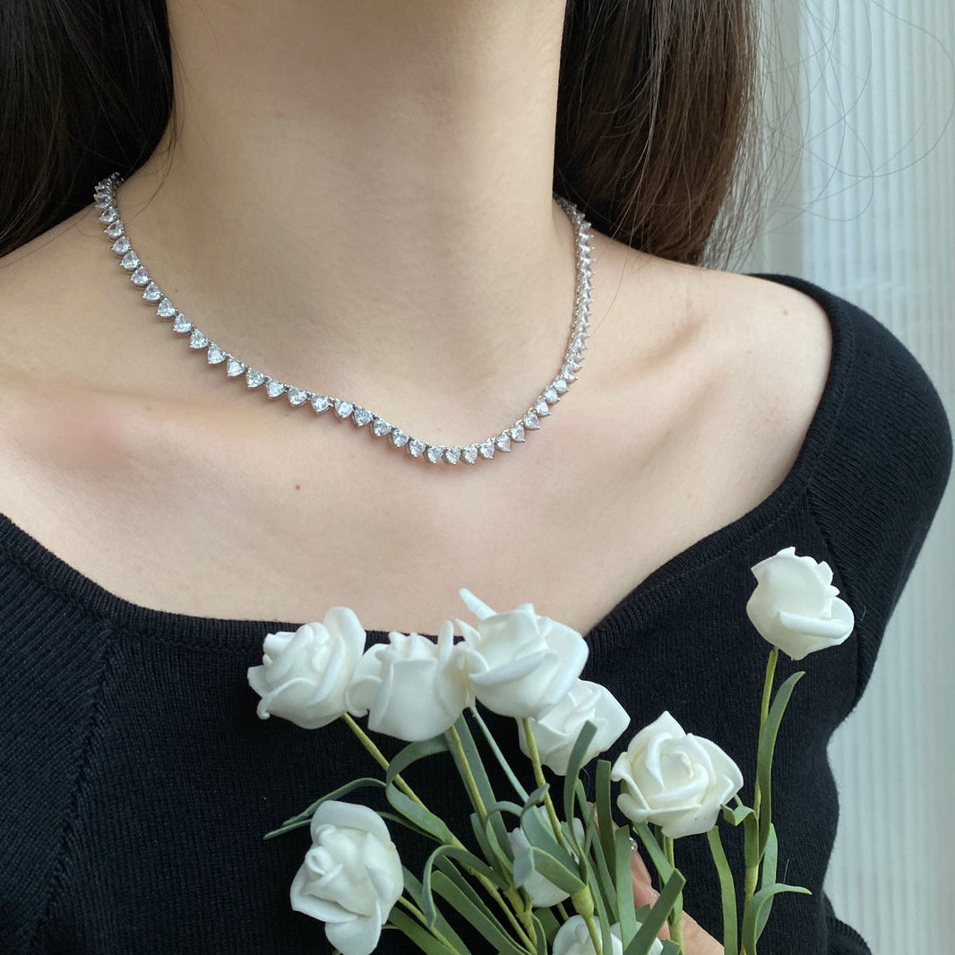 [Amore Jewels]Ornate Heart Cut Tennis Necklace