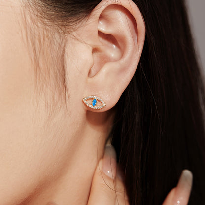 [Amore Jewels]Blue Devil Eyes Hollow Stud Earrings