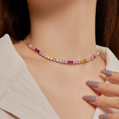 [Amore Jewels]Sparkling Colorful Full Heart Tennis Necklace
