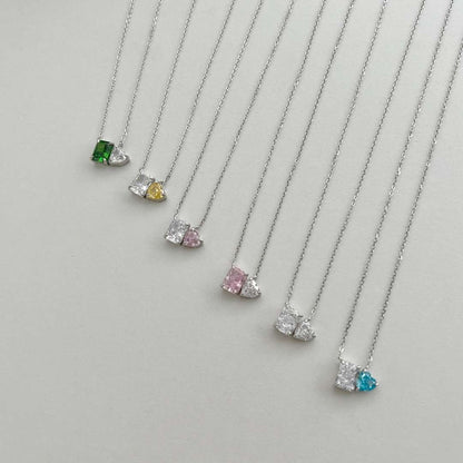 [Amore Jewels]Dazzling Square & Heart Shape Necklace