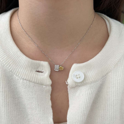 [Amore Jewels]Dazzling Square & Heart Shape Necklace