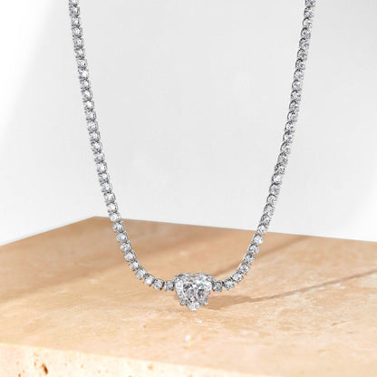 [Amore Jewels]2.0 Carat Sparkling Tennis Heart Cut Necklace