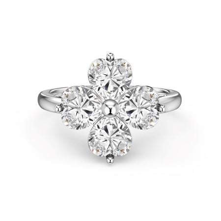 [Amore Jewels]Heart-shaped Four-Leaf Clover Ball Ring