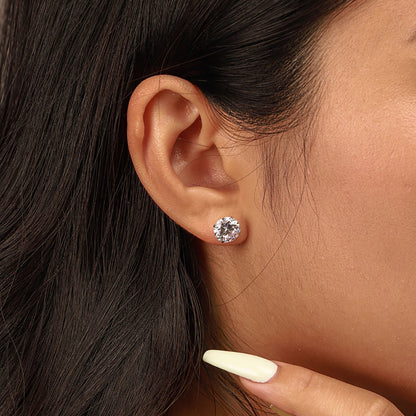 [Amore Jewels]Stylish Shiny Round Center Stone Stud Earrings