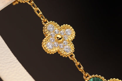 [Amore Jewels]CLOVER EARRINGS GOLD MALACHITE DIAMOND 3 MOTIF