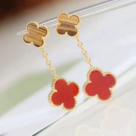 [Amore Jewels]CLOVER  2 MOTIF  TIGER EYE CARNELIAN EARRINGS