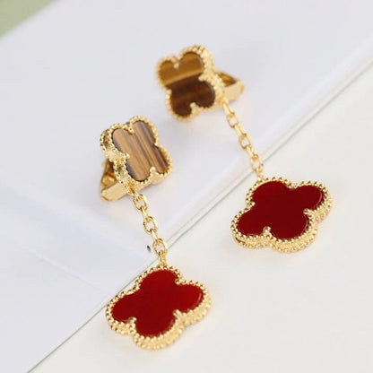 [Amore Jewels]CLOVER  2 MOTIF  TIGER EYE CARNELIAN EARRINGS