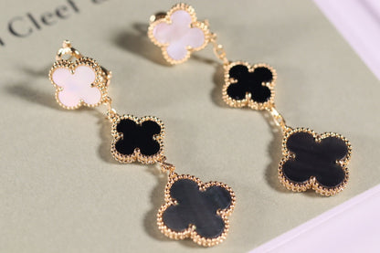 [Amore Jewels]CLOVER EARRINGS GOLD ONYX MOP 3 MOTIF