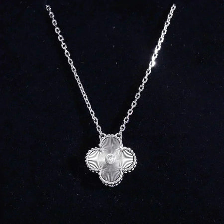 [Amore Jewels]CLOVER  15MM DIAMOND LASER NECKLACE SILVER