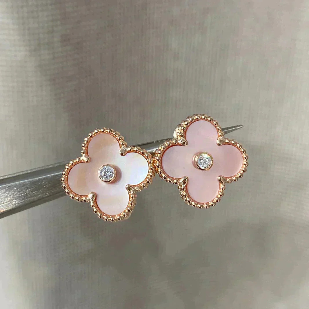 [Amore Jewels]CLOVER MEDIUM 1 MOTIFS  PINK MOP DIAMOND EARRINGS