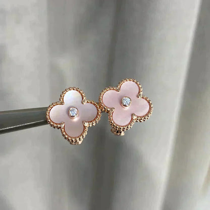 [Amore Jewels]CLOVER MEDIUM 1 MOTIFS  PINK MOP DIAMOND EARRINGS