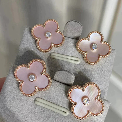 [Amore Jewels]CLOVER MEDIUM 1 MOTIFS  PINK MOP DIAMOND EARRINGS