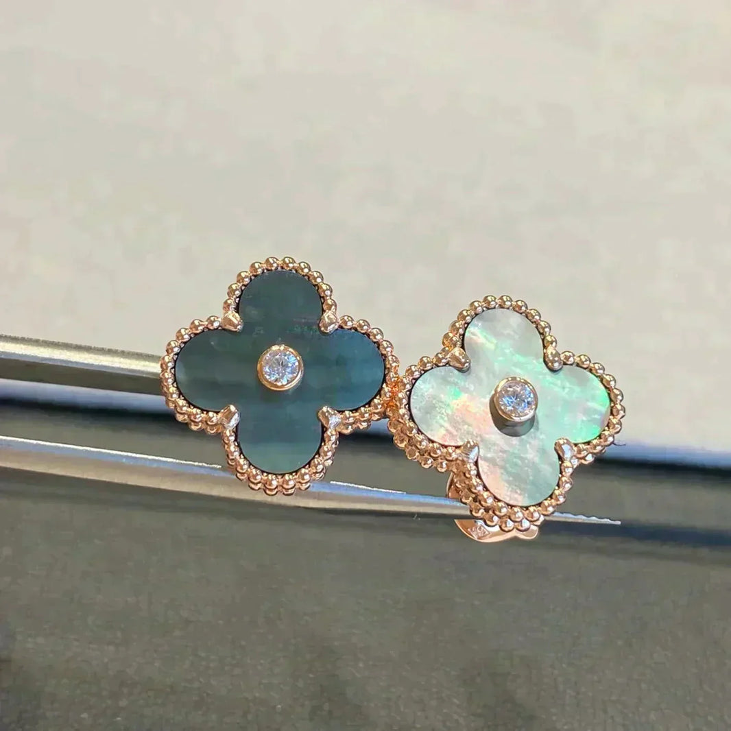 [Amore Jewels]CLOVER MEDIUM 1 MOTIFS GRAY MOP  DIAMOND EARRINGS