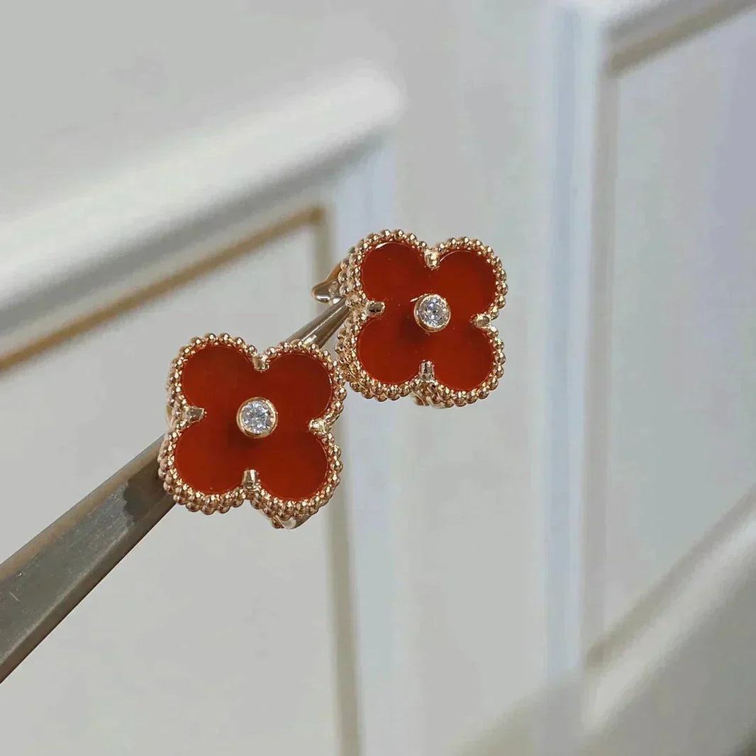 [Amore Jewels]CLOVER MEDIUM 1 MOTIFS CARNELIAN  DIAMOND earrings