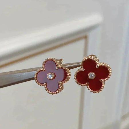 [Amore Jewels]CLOVER MEDIUM 1 MOTIFS CARNELIAN  DIAMOND earrings
