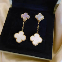 [Amore Jewels]CLOVER 2 MOTIF WHITE MOP EARRINGS