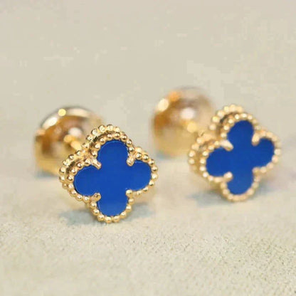 [Amore Jewels]CLOVER MINI 9.5MM BLUE AGATE EARRINGS