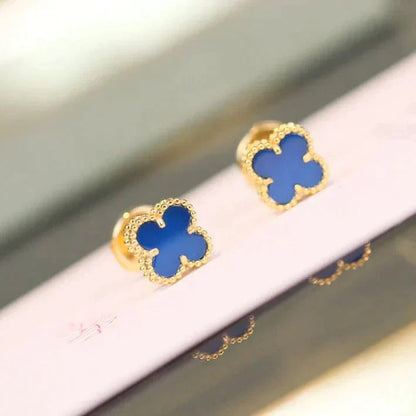 [Amore Jewels]CLOVER MINI 9.5MM BLUE AGATE EARRINGS
